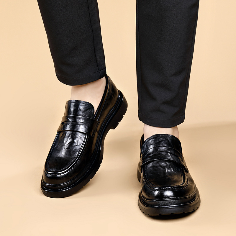 Muške formalne kožne cipele – Slip-On, PU gornji dio, gumena potplata, kožni vrh prsta, prozračan