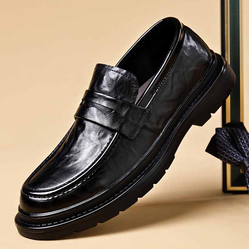 Muške formalne kožne cipele – Slip-On, PU gornji dio, gumena potplata, kožni vrh prsta, prozračan