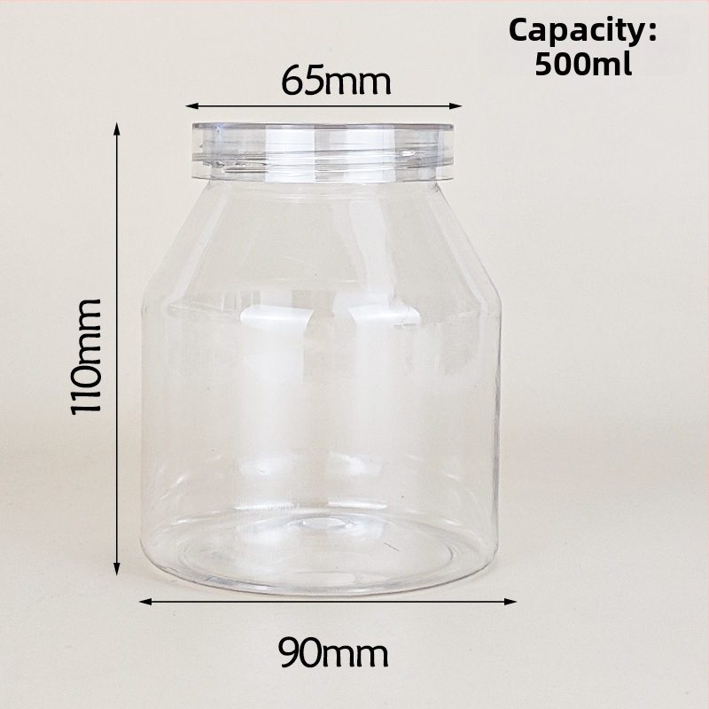 Jogurtová dóza so trapezovým balením, priehľadný PET kontajner, PVC plast, fľaša na dochucovadlá, objem 1000 ml+; balenie: pohár; viečko: priehľadné alebo hliníkové