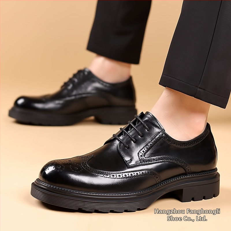Pantofi Oxford din piele pentru bărbați, cu brogue - partea superioară din piele de vacă de primă clasă, talpă din cauciuc, șireturi, vârf rotund, stil business