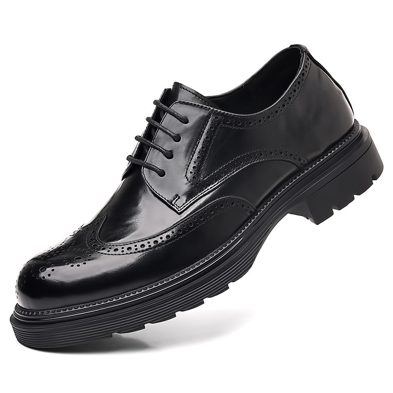 Pantofi Oxford din piele pentru bărbați, cu brogue - partea superioară din piele de vacă de primă clasă, talpă din cauciuc, șireturi, vârf rotund, stil business