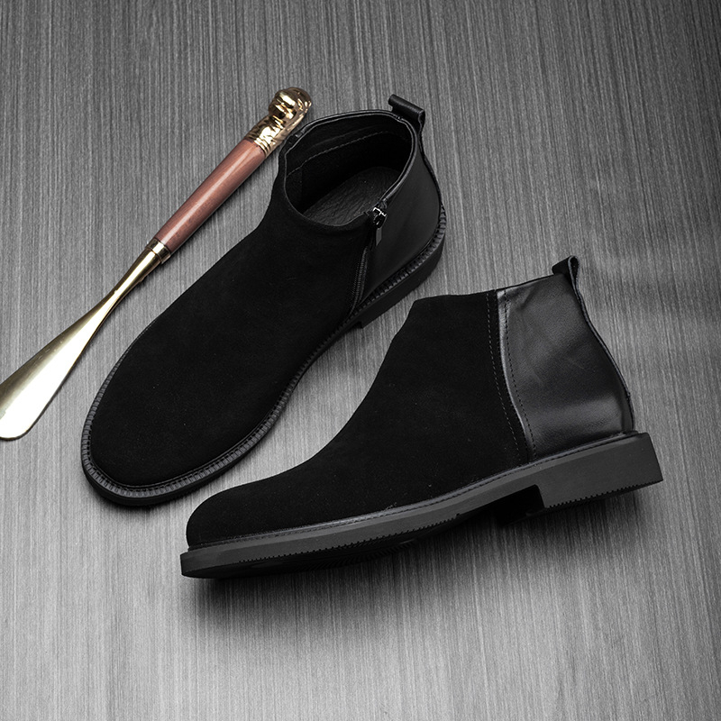Muške kožne casual tenisice s visokim gornjim dijelom, gumeni potplat, bočni zatvarač