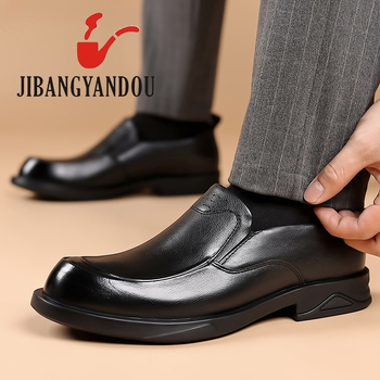 Pantofi casual bărbați din piele de primul strat, căptușeală și branț din piele de porc, talpă din cauciuc, respirabili, antiderapți