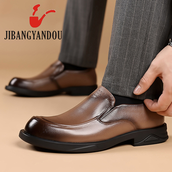 Pantofi casual bărbați din piele de primul strat, căptușeală și branț din piele de porc, talpă din cauciuc, respirabili, antiderapți