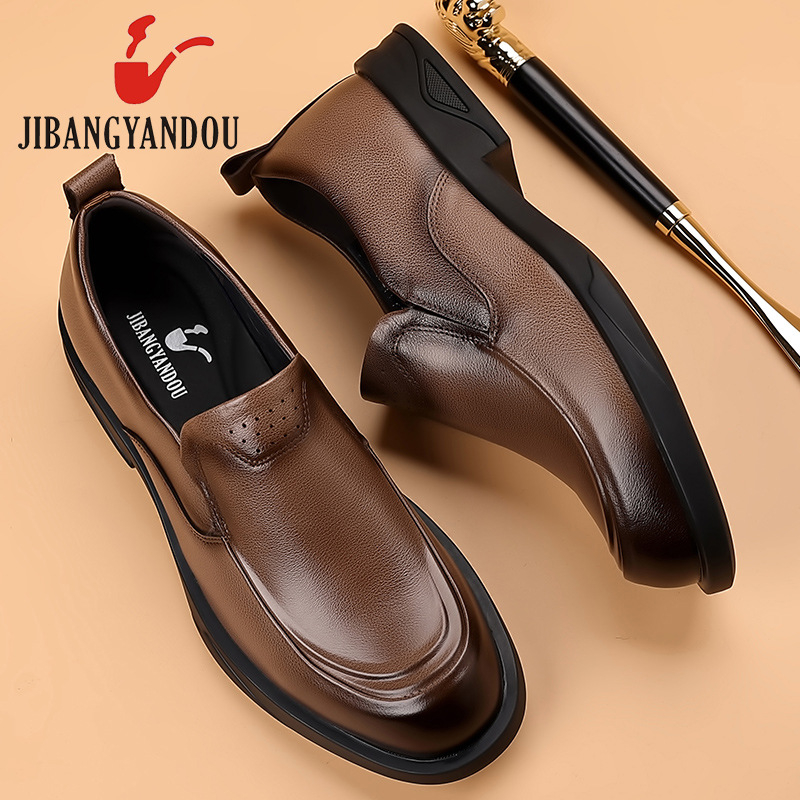 Pantofi casual bărbați din piele de primul strat, căptușeală și branț din piele de porc, talpă din cauciuc, respirabili, antiderapți