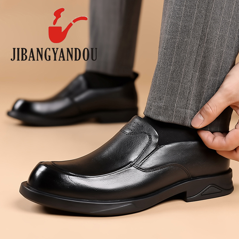 Pantofi casual bărbați din piele de primul strat, căptușeală și branț din piele de porc, talpă din cauciuc, respirabili, antiderapți