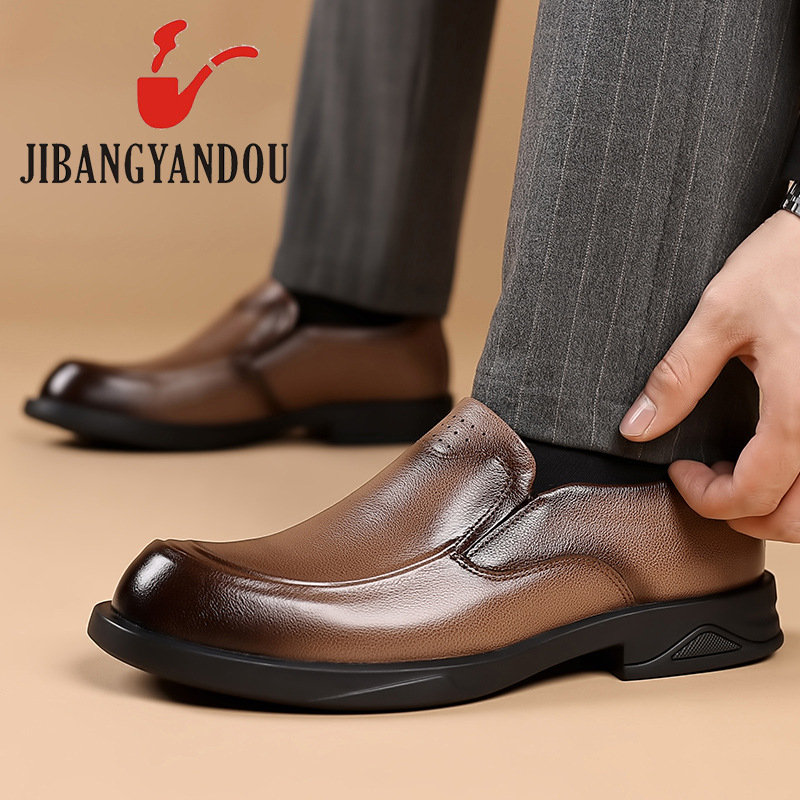 Pantofi casual bărbați din piele de primul strat, căptușeală și branț din piele de porc, talpă din cauciuc, respirabili, antiderapți