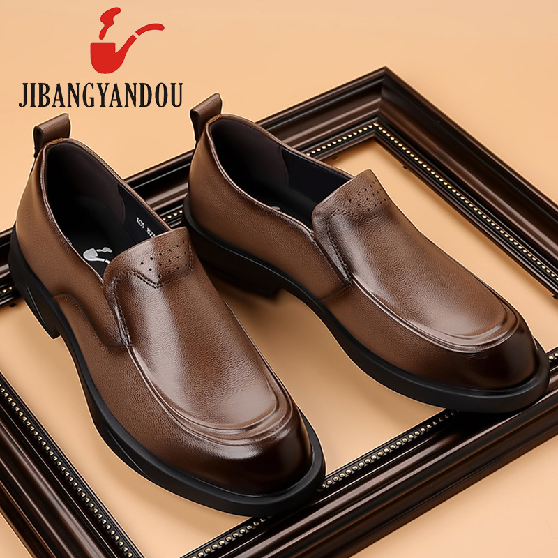 Pantofi casual bărbați din piele de primul strat, căptușeală și branț din piele de porc, talpă din cauciuc, respirabili, antiderapți