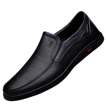 Pantofi casual din piele bărbați — partea superioară din piele de vițel, talpă din cauciuc, vârf rotund, toc mic 1–3 cm, primăvară
