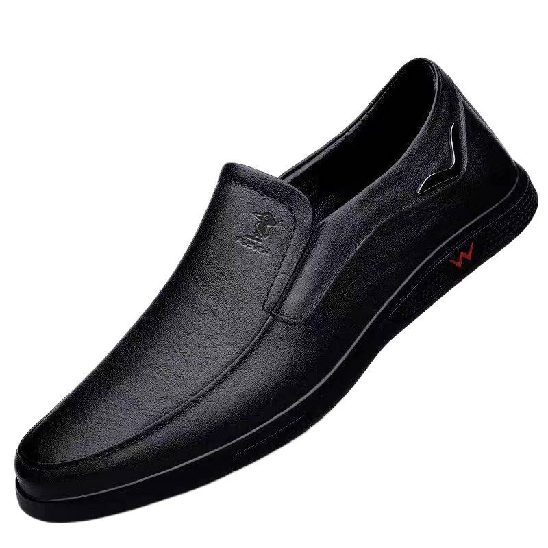 Pantofi casual din piele bărbați — partea superioară din piele de vițel, talpă din cauciuc, vârf rotund, toc mic 1–3 cm, primăvară