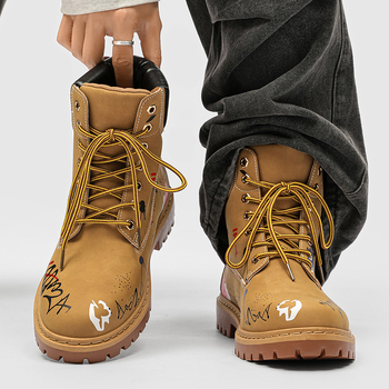 Ghete Martin pentru bărbați, stil vintage, partea superioară din velur, talpă din cauciuc, gât înalt, toc 3–5 cm