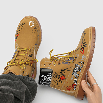 Ghete Martin pentru bărbați, stil vintage, partea superioară din velur, talpă din cauciuc, gât înalt, toc 3–5 cm