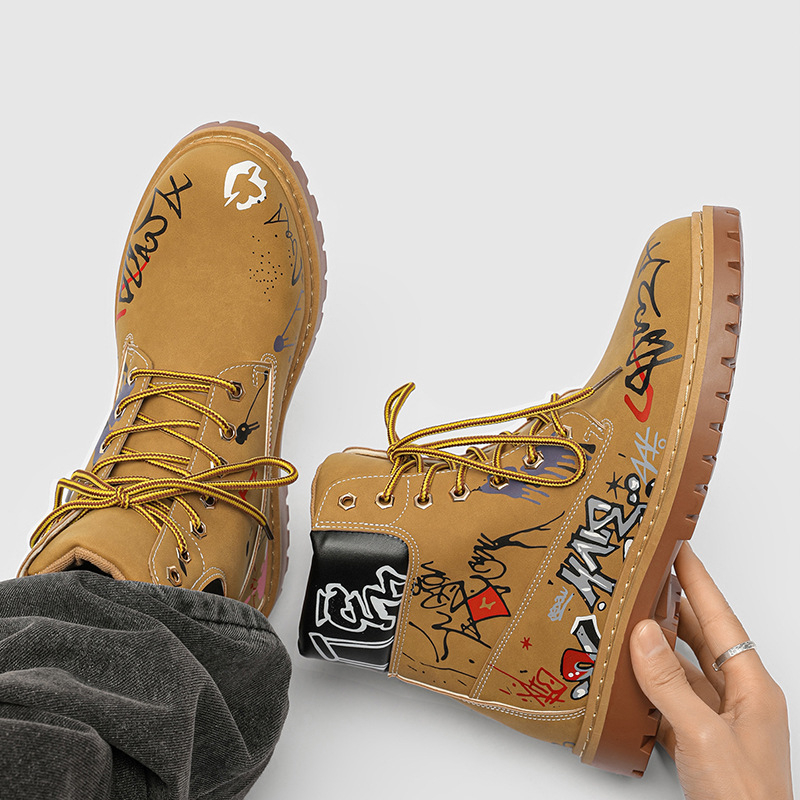 Ghete Martin pentru bărbați, stil vintage, partea superioară din velur, talpă din cauciuc, gât înalt, toc 3–5 cm