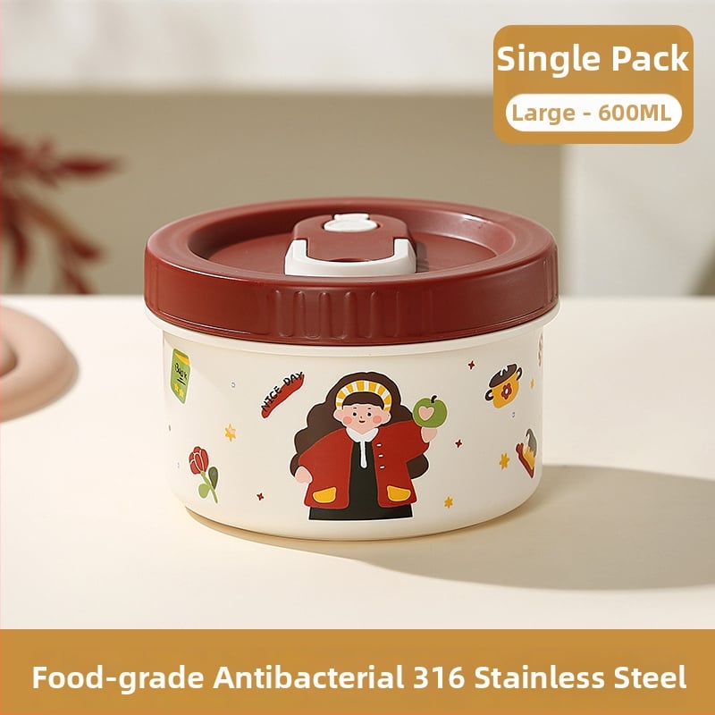 Δοχείο μεσημεριανού από ανοξείδωτο χάλυβα 316 με μόνωση και καπάκι, ασφαλές για φούρνο μικροκυμάτων, στρογγυλό, χωρητικότητα 301–800 ml