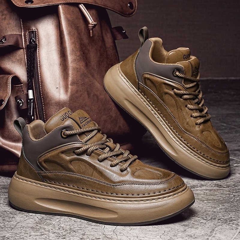 Pantofi casual impermeabili pentru bărbați din PU, talpă groasă de cauciuc, vârf rotund, căptușeală din plasă, șireturi