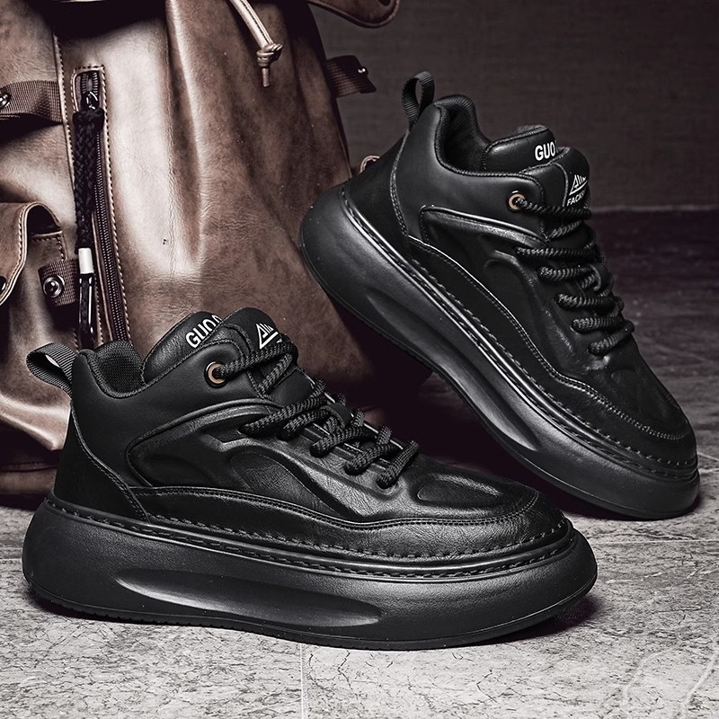 Pantofi casual impermeabili pentru bărbați din PU, talpă groasă de cauciuc, vârf rotund, căptușeală din plasă, șireturi