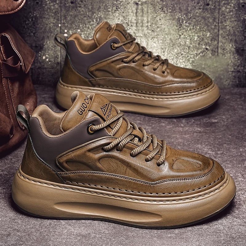 Pantofi casual impermeabili pentru bărbați din PU, talpă groasă de cauciuc, vârf rotund, căptușeală din plasă, șireturi