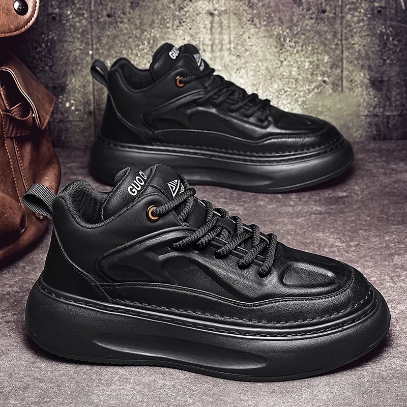 Pantofi casual impermeabili pentru bărbați din PU, talpă groasă de cauciuc, vârf rotund, căptușeală din plasă, șireturi