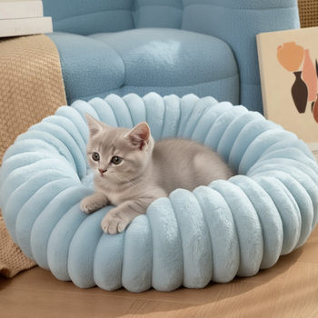 Κύκλινο καταφύγιο για κατοικίδια από γούνα κουνελιού με πλαστικό πυθμένα, κατάλληλο για σκύλους