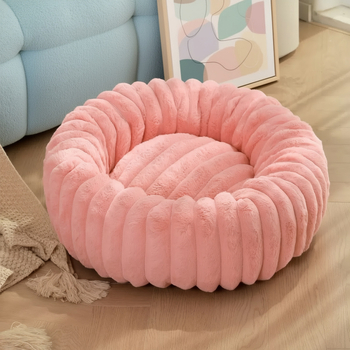 Κύκλινο καταφύγιο για κατοικίδια από γούνα κουνελιού με πλαστικό πυθμένα, κατάλληλο για σκύλους