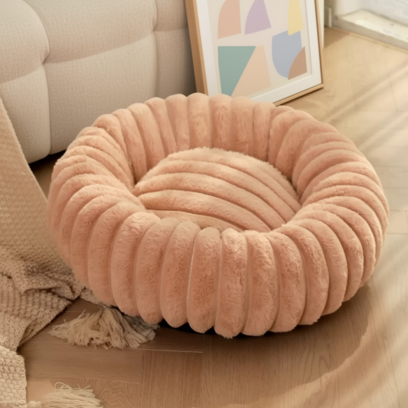 Κύκλινο καταφύγιο για κατοικίδια από γούνα κουνελιού με πλαστικό πυθμένα, κατάλληλο για σκύλους