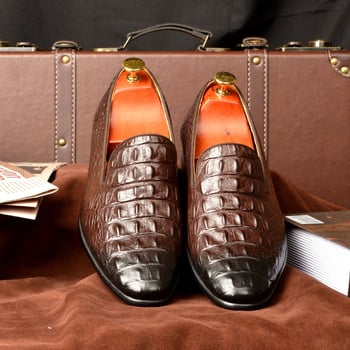 Loaferi pentru bărbați din piele naturală, vârf ascuțit, talpă din cauciuc, anti-alunecare, durabili pentru utilizare zilnică.