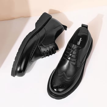 Pantofi din piele pentru bărbați - Casual Business, Vârf ascuțit, Partea superioară din piele de vită, talpă din cauciuc, gleznă joasă, respirabili, impermeabili, rezistenți la abraziune