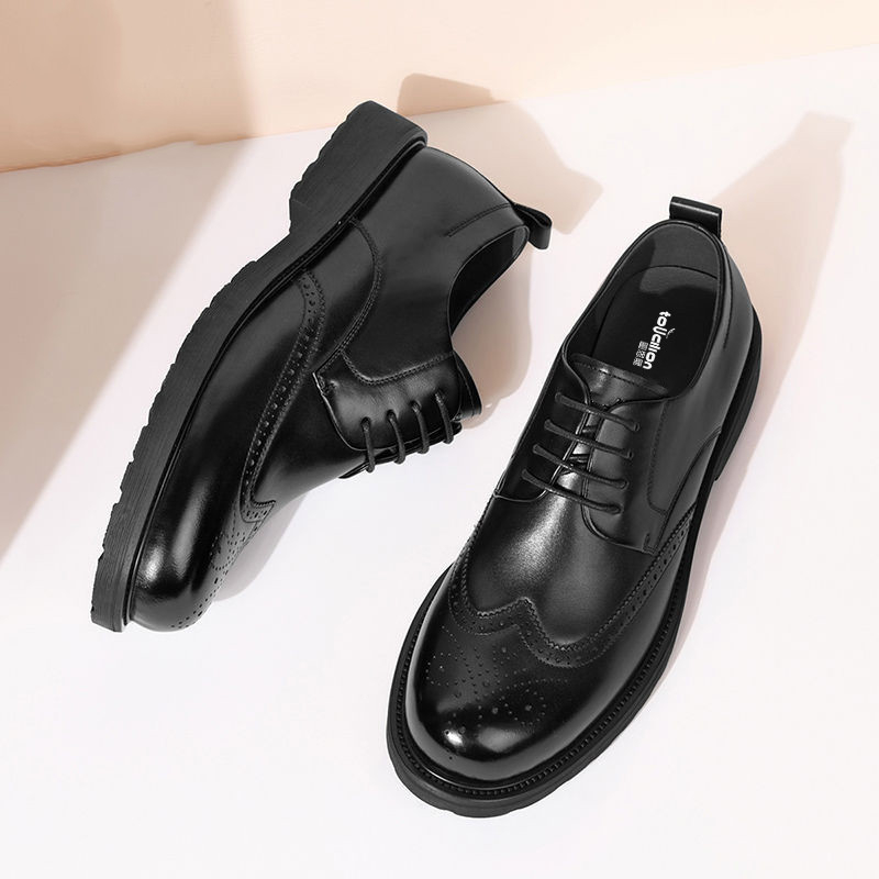 Pantofi din piele pentru bărbați - Casual Business, Vârf ascuțit, Partea superioară din piele de vită, talpă din cauciuc, gleznă joasă, respirabili, impermeabili, rezistenți la abraziune