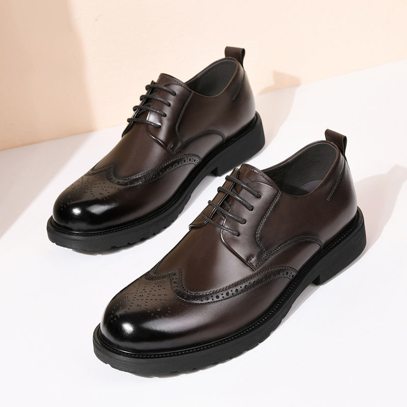 Pantofi din piele pentru bărbați - Casual Business, Vârf ascuțit, Partea superioară din piele de vită, talpă din cauciuc, gleznă joasă, respirabili, impermeabili, rezistenți la abraziune