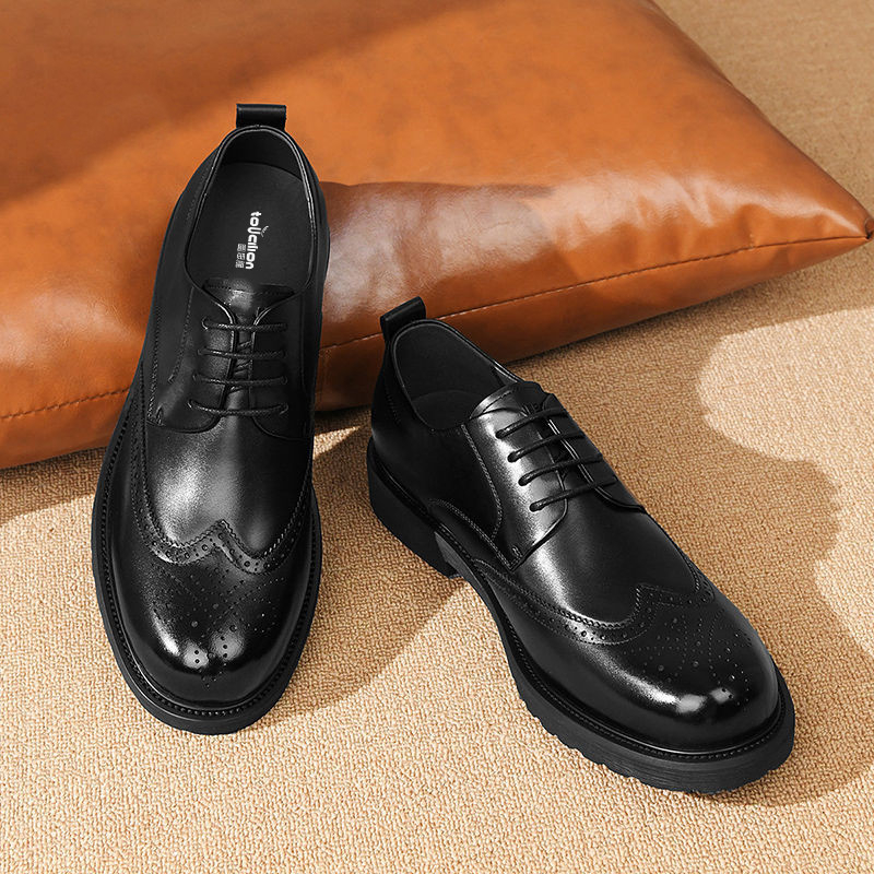 Pantofi din piele pentru bărbați - Casual Business, Vârf ascuțit, Partea superioară din piele de vită, talpă din cauciuc, gleznă joasă, respirabili, impermeabili, rezistenți la abraziune