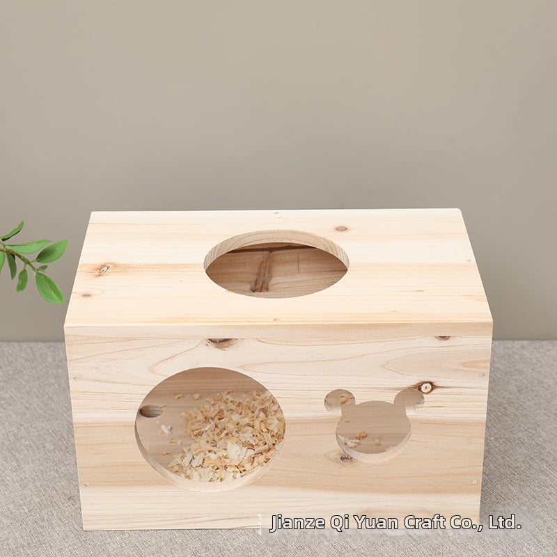 Casă din lemn pentru animale de companie mici — formă dreptunghiulară, lemn solid, stil modern, pentru hamster, utilizare în interior