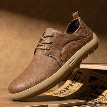 Pantofi casual pentru bărbați, exterior din superfiber, talpă din cauciuc, vârf rotund, șireturi în față, toc mic pătrat 1–3 cm