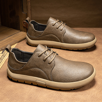 Pantofi casual pentru bărbați, exterior din superfiber, talpă din cauciuc, vârf rotund, șireturi în față, toc mic pătrat 1–3 cm