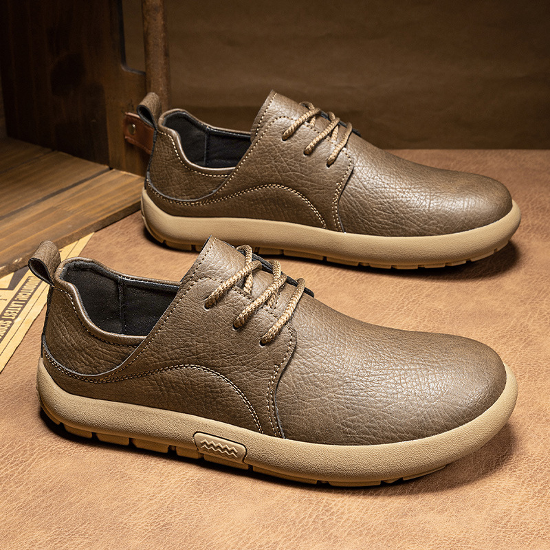 Pantofi casual pentru bărbați, exterior din superfiber, talpă din cauciuc, vârf rotund, șireturi în față, toc mic pătrat 1–3 cm