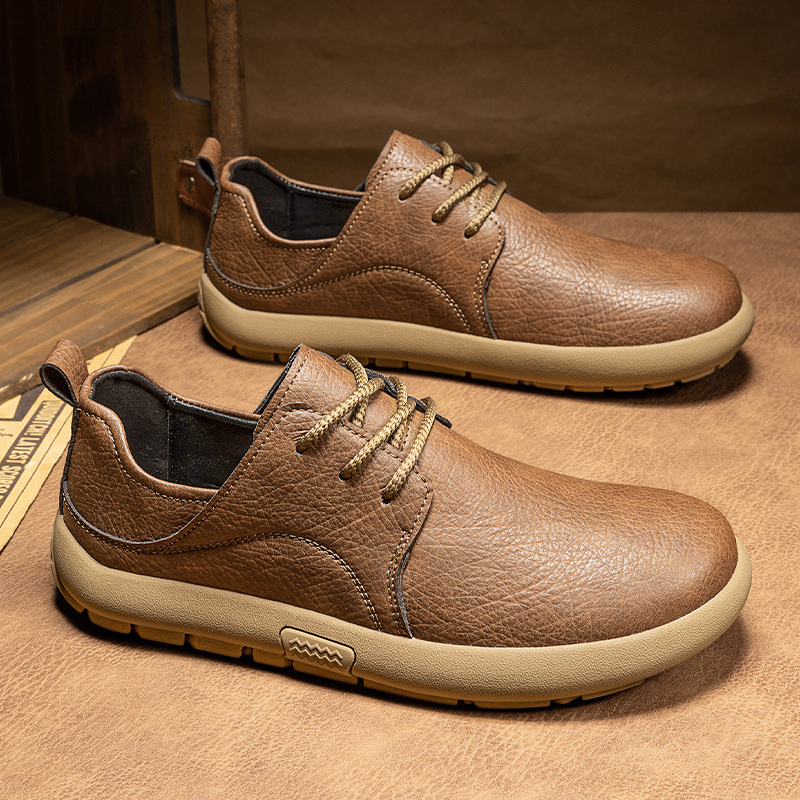 Pantofi casual pentru bărbați, exterior din superfiber, talpă din cauciuc, vârf rotund, șireturi în față, toc mic pătrat 1–3 cm