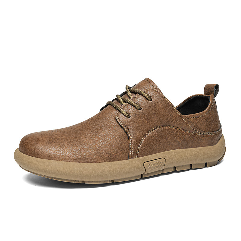 Pantofi casual pentru bărbați, exterior din superfiber, talpă din cauciuc, vârf rotund, șireturi în față, toc mic pătrat 1–3 cm