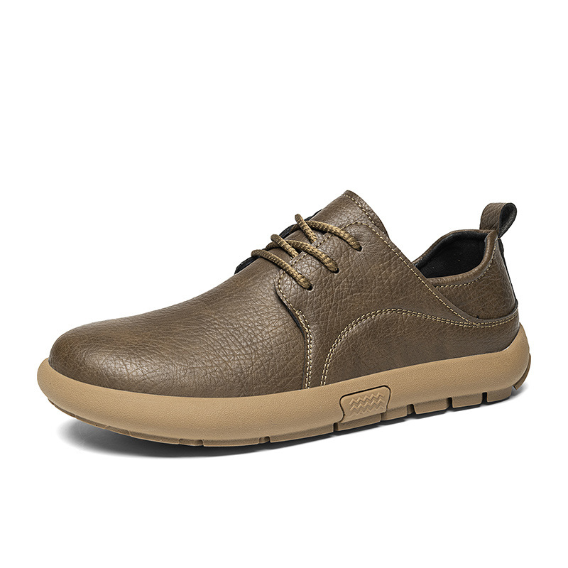 Pantofi casual pentru bărbați, exterior din superfiber, talpă din cauciuc, vârf rotund, șireturi în față, toc mic pătrat 1–3 cm