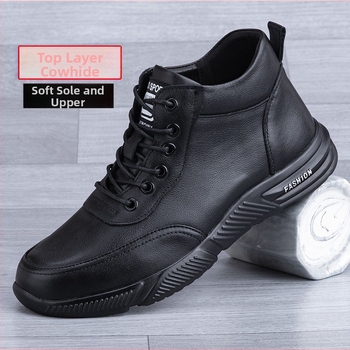 Ghete din piele naturală pentru bărbați, înălțime până la gleznă, căptușite cu piele de porc, talpă din cauciuc, închidere cu șireturi, pentru iarnă