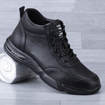 Ghete din piele naturală pentru bărbați, înălțime până la gleznă, căptușite cu piele de porc, talpă din cauciuc, închidere cu șireturi, pentru iarnă