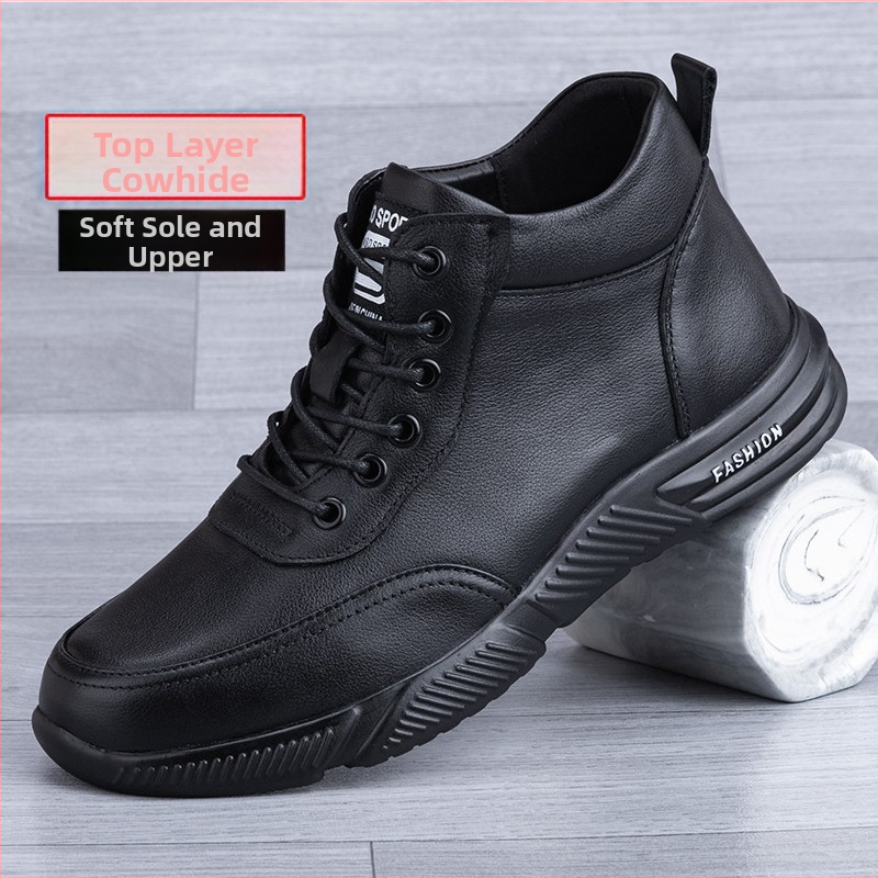 Ghete din piele naturală pentru bărbați, înălțime până la gleznă, căptușite cu piele de porc, talpă din cauciuc, închidere cu șireturi, pentru iarnă