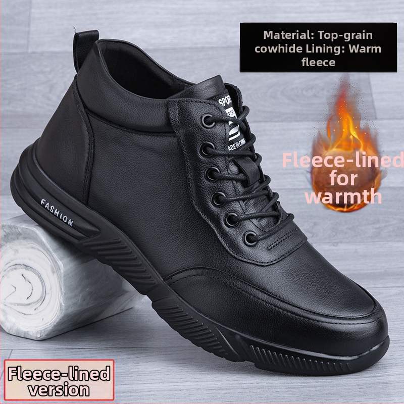 Ghete din piele naturală pentru bărbați, înălțime până la gleznă, căptușite cu piele de porc, talpă din cauciuc, închidere cu șireturi, pentru iarnă