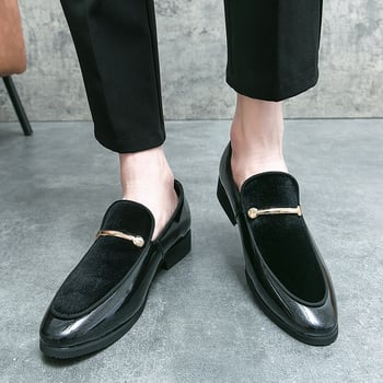 Loafers bărbați din PU, căptușeală din piele, talpă din cauciuc, vârf din piele, vârf rotund, gleznă joasă, slip-on, confortabili