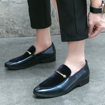Loafers bărbați din PU, căptușeală din piele, talpă din cauciuc, vârf din piele, vârf rotund, gleznă joasă, slip-on, confortabili