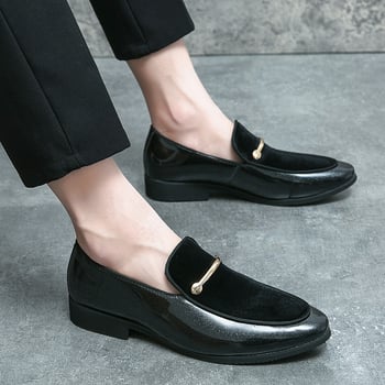 Loafers bărbați din PU, căptușeală din piele, talpă din cauciuc, vârf din piele, vârf rotund, gleznă joasă, slip-on, confortabili