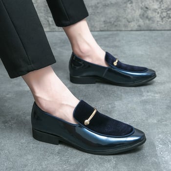 Loafers bărbați din PU, căptușeală din piele, talpă din cauciuc, vârf din piele, vârf rotund, gleznă joasă, slip-on, confortabili