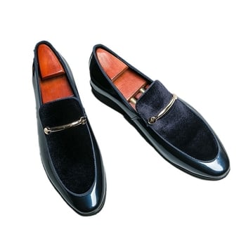 Loafers bărbați din PU, căptușeală din piele, talpă din cauciuc, vârf din piele, vârf rotund, gleznă joasă, slip-on, confortabili