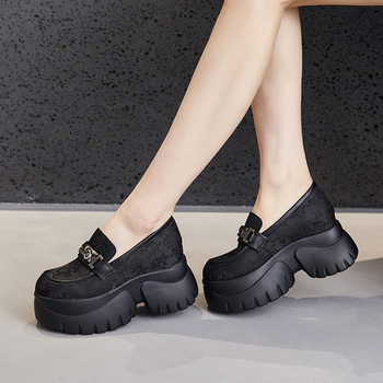 Ženske loaferice s debelim potplatom — platneni gornji dio, okrugli vrh, bez vezica, platforma preko 8 cm, unutarnja mikrovlakna