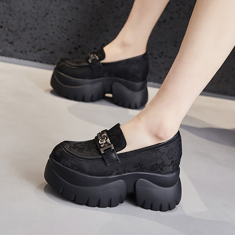 Ženske loaferice s debelim potplatom — platneni gornji dio, okrugli vrh, bez vezica, platforma preko 8 cm, unutarnja mikrovlakna