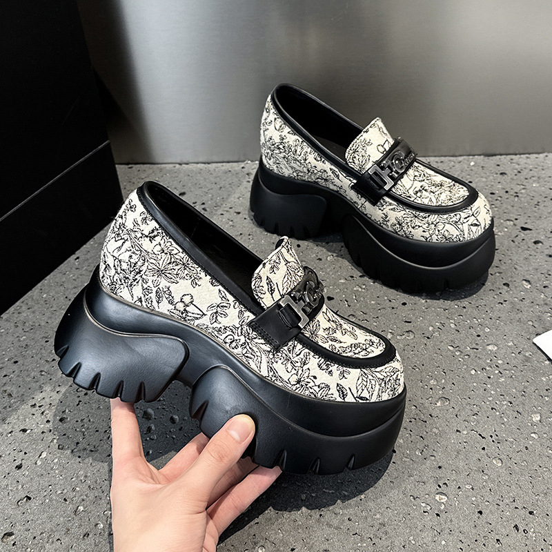 Ženske loaferice s debelim potplatom — platneni gornji dio, okrugli vrh, bez vezica, platforma preko 8 cm, unutarnja mikrovlakna