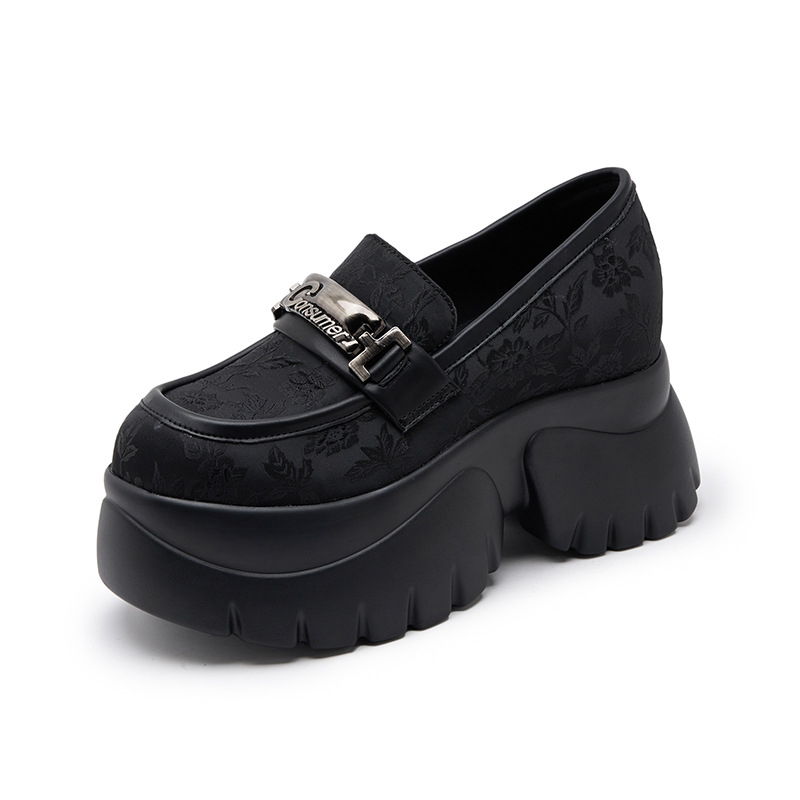 Ženske loaferice s debelim potplatom — platneni gornji dio, okrugli vrh, bez vezica, platforma preko 8 cm, unutarnja mikrovlakna